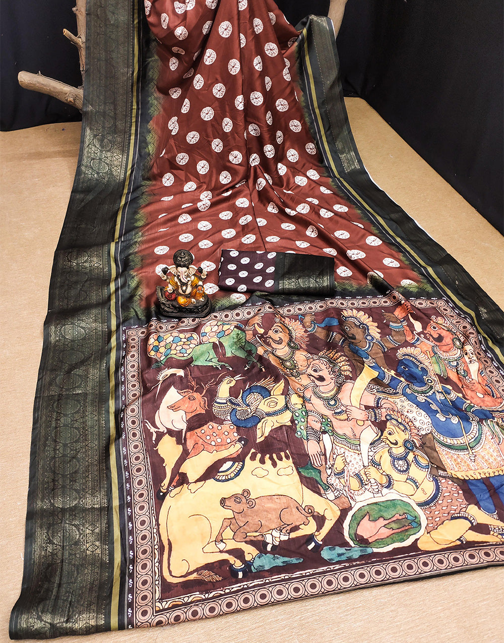 Light Brown Dola Silk With Digital Printed Saree
