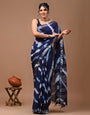 Blue Linen Saree With Digital Printed Work