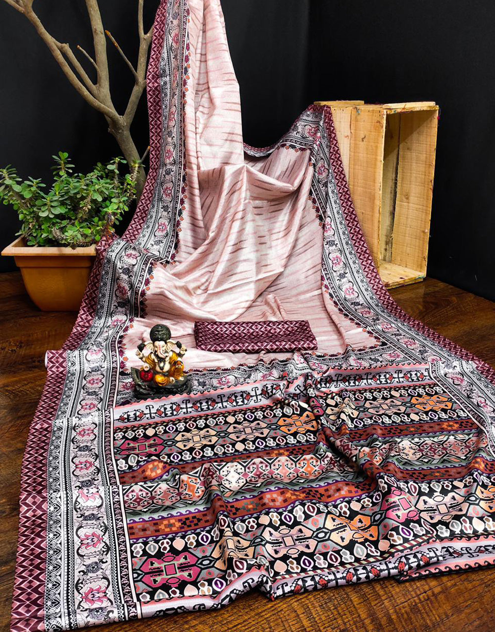 Blush Pink Silk Sarees With Digital Printed Work