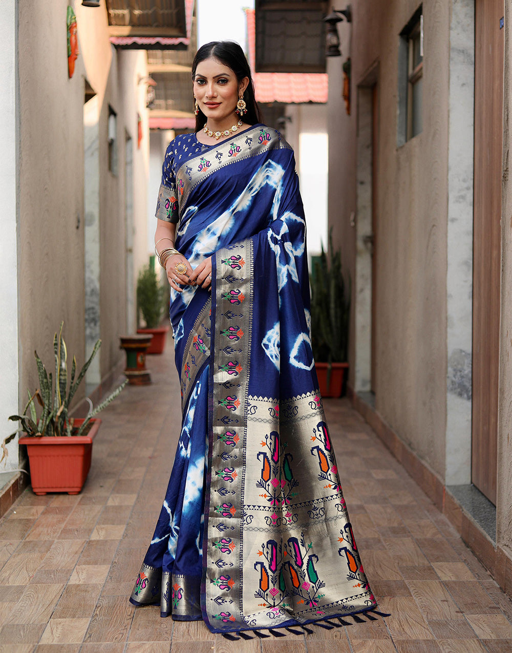 Blue Paithani Silk Saree With Weaving Work