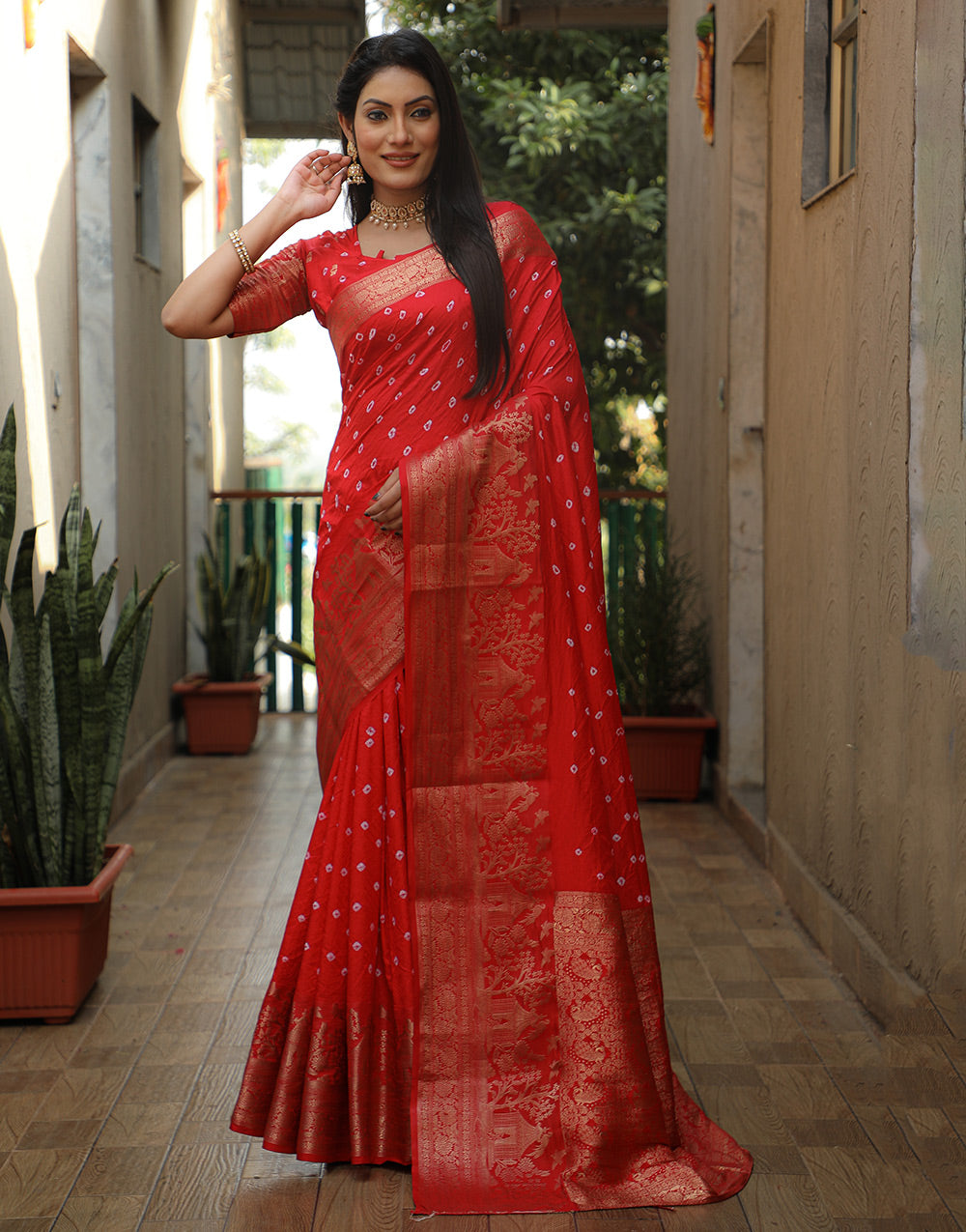 Candy Red With Zari Weaving Work