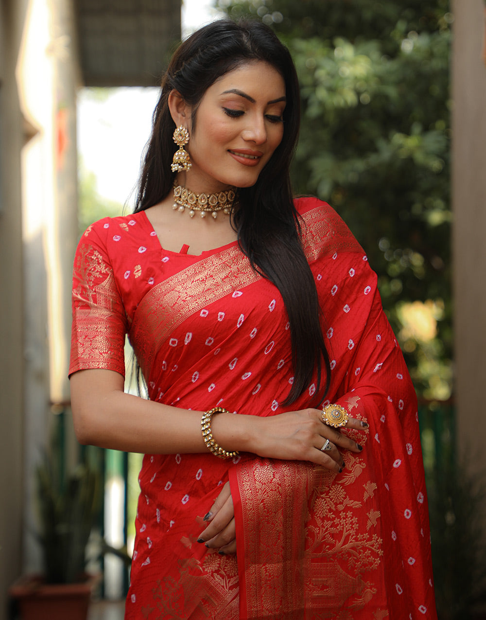 Candy Red With Zari Weaving Work