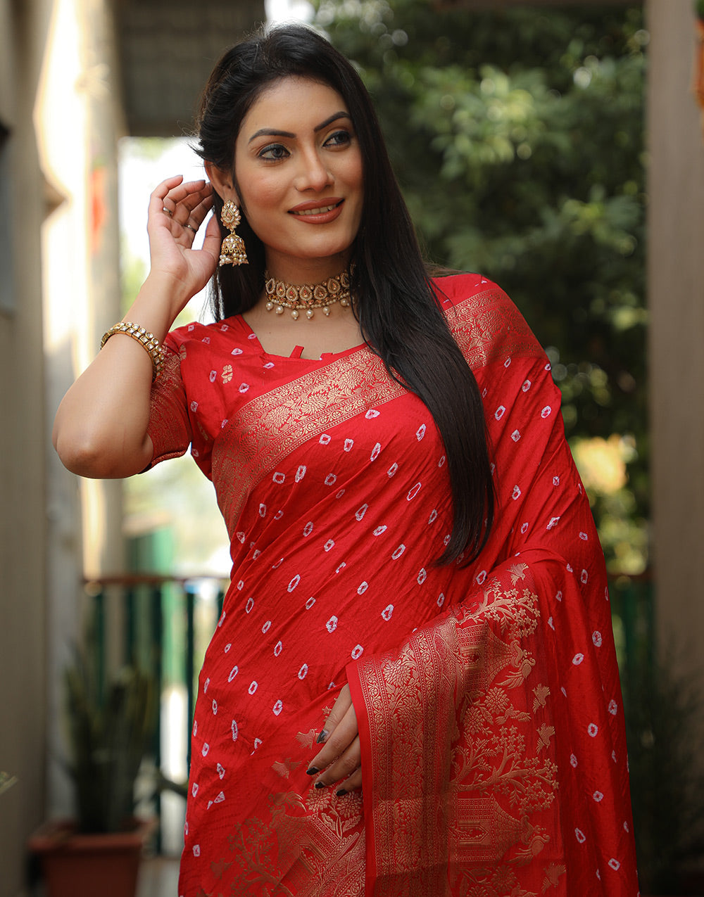 Candy Red With Zari Weaving Work