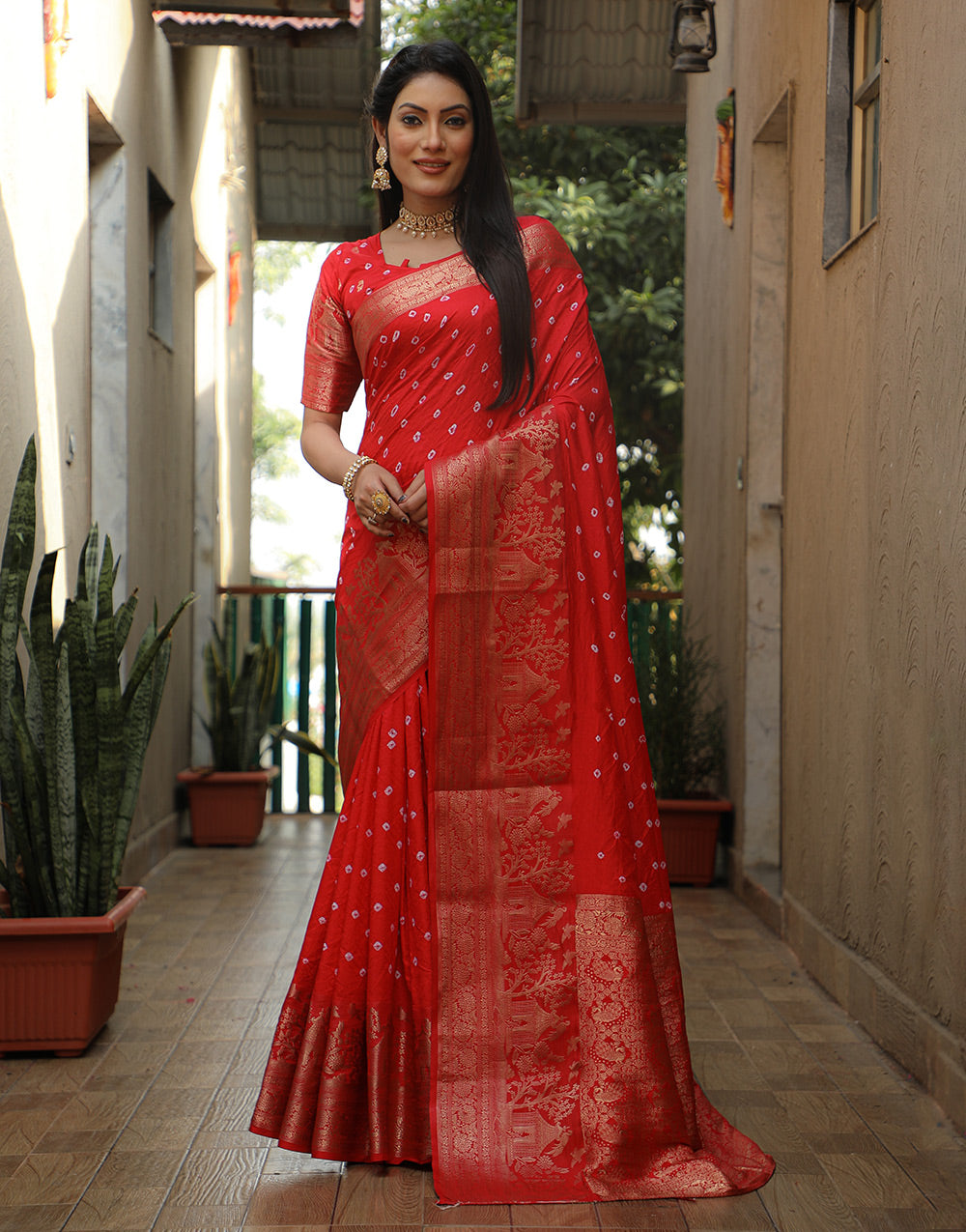 Candy Red With Zari Weaving Work