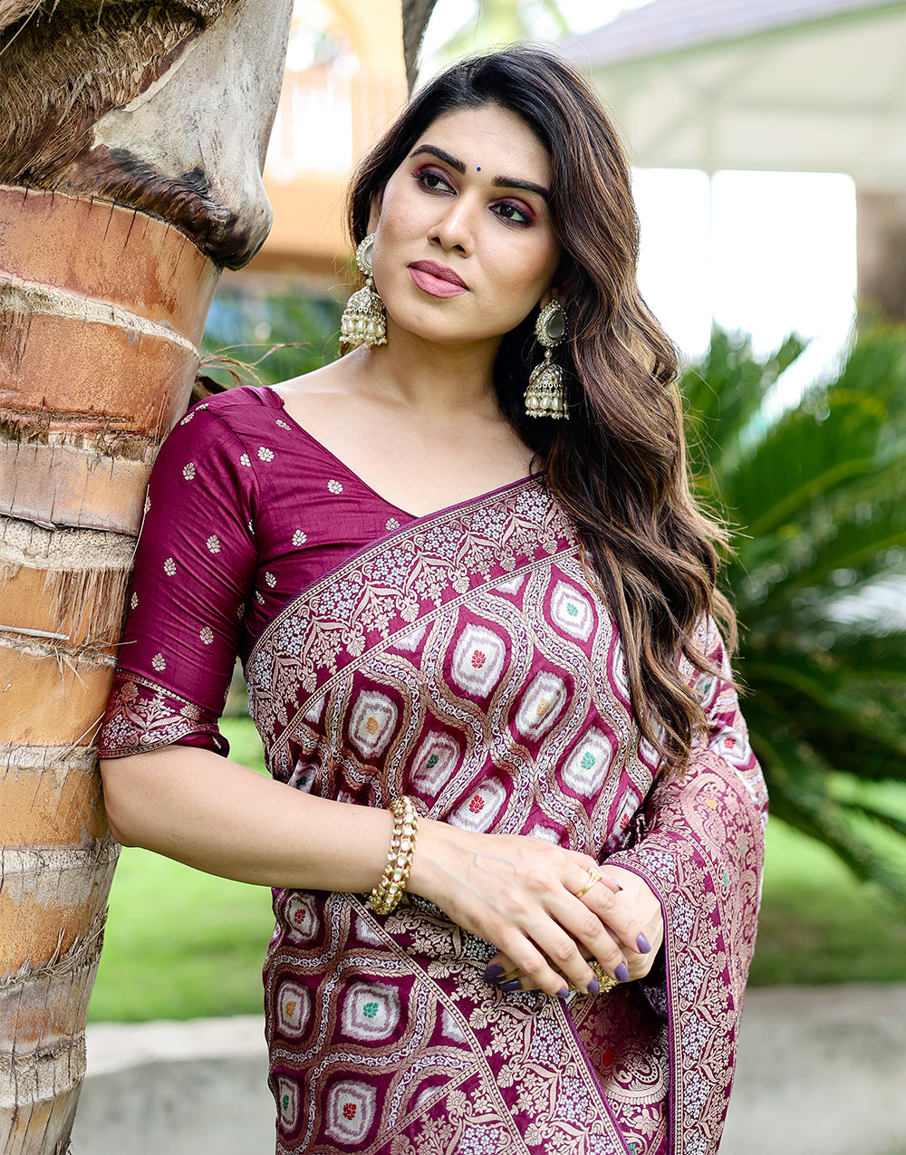 Malbec Wine Kanjivaram Silk Saree With Zari Weaving Work