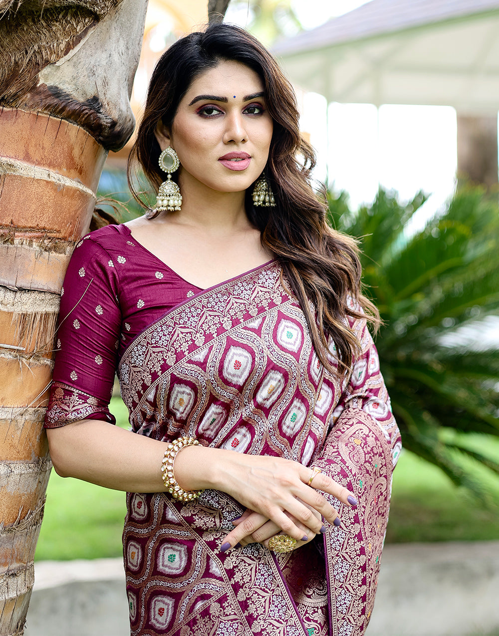 Malbec Wine Kanjivaram Silk Saree With Zari Weaving Work