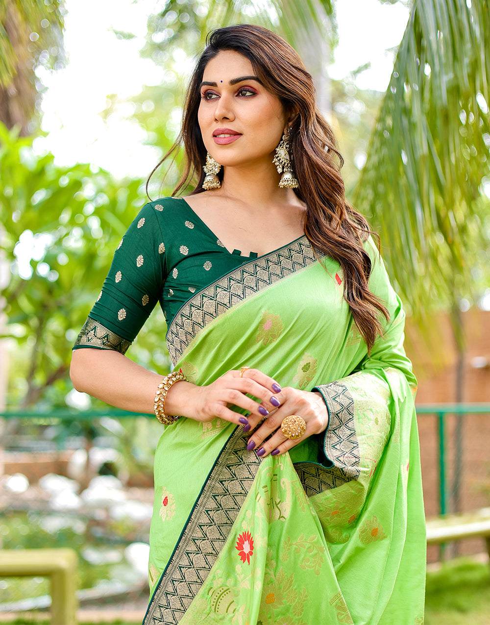 Light Green Dola Silk Saree With Weaving Work
