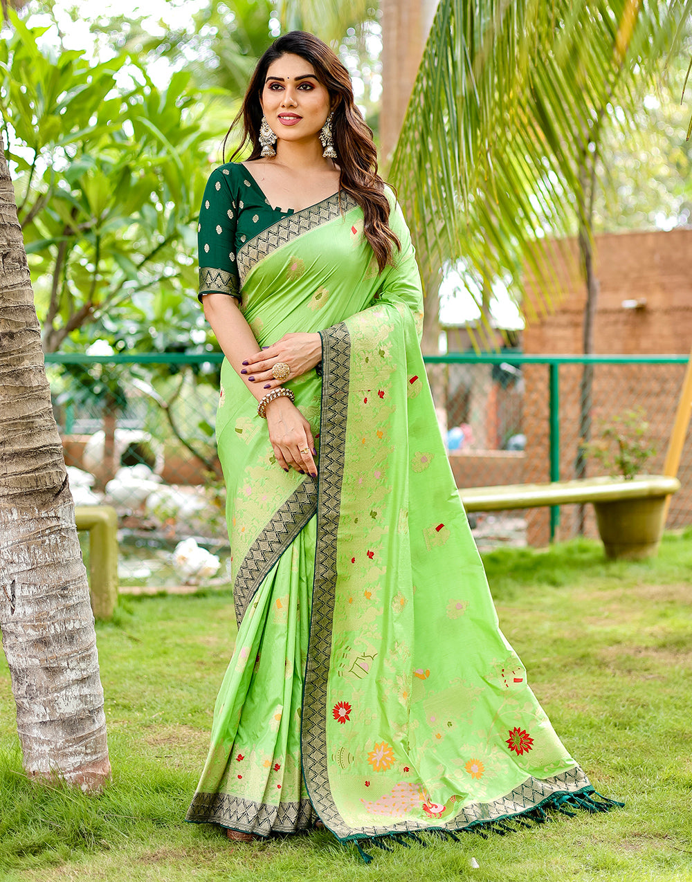 Light Green Dola Silk Saree With Weaving Work