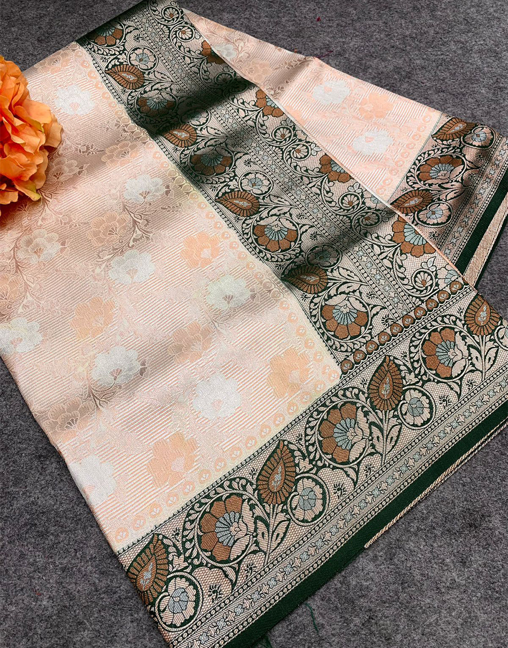 Peach Kanjivaram Silk Saree With Zari Weaving Work