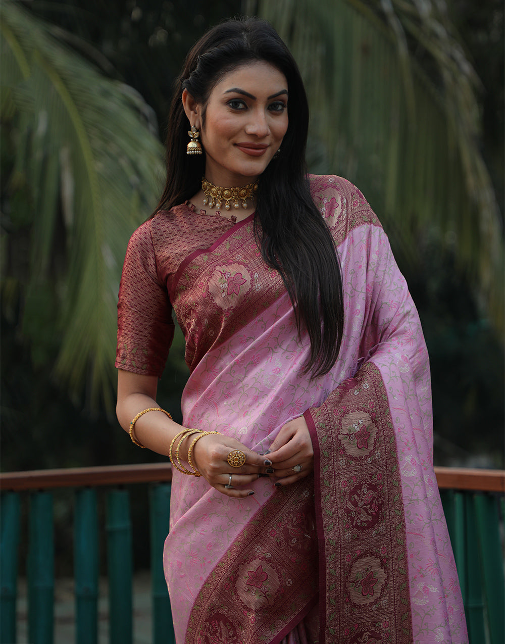 Wild Orchid Pink Kanjivaram Soft Silk Saree With Weaving Work