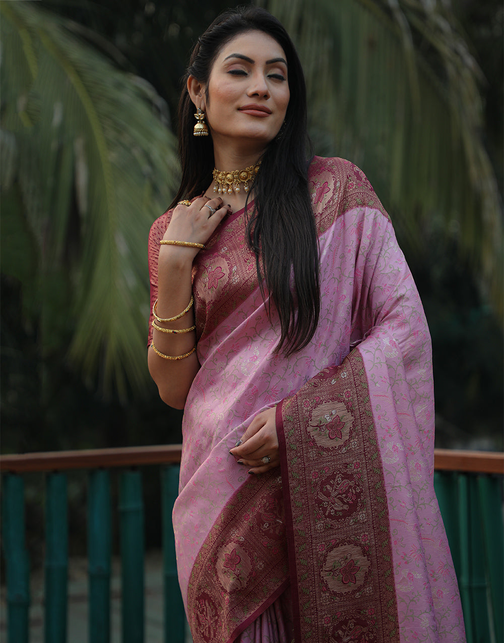 Wild Orchid Pink Kanjivaram Soft Silk Saree With Weaving Work