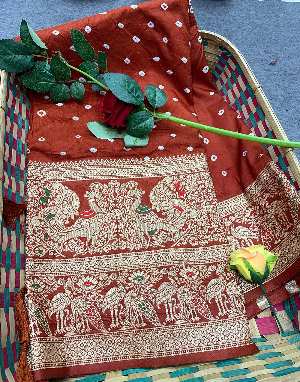 International Orange Kanjivaram Silk Saree With Zari Weaving Work