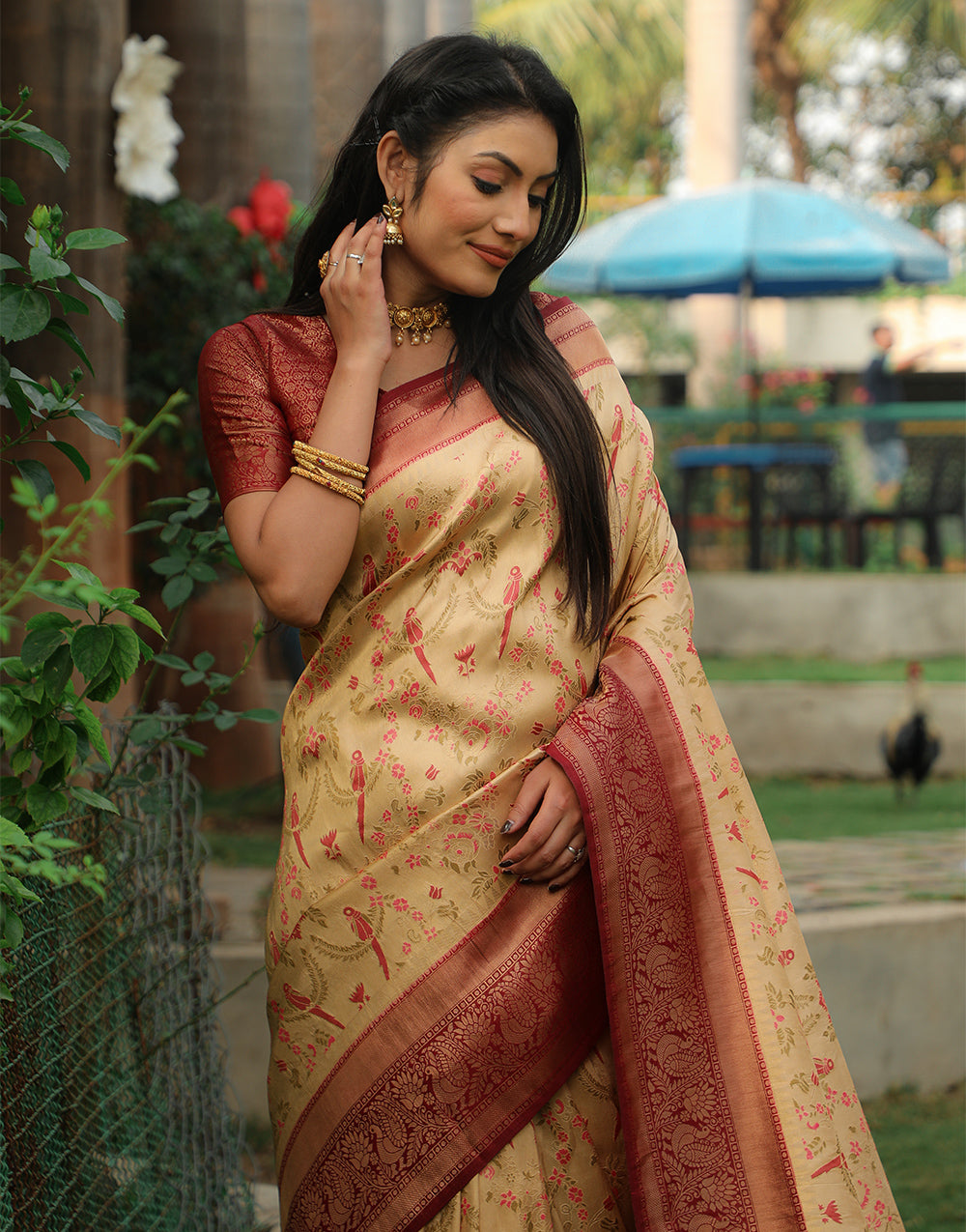 Indian Yellow Kanjivaram Soft Silk Saree With Weaving Work