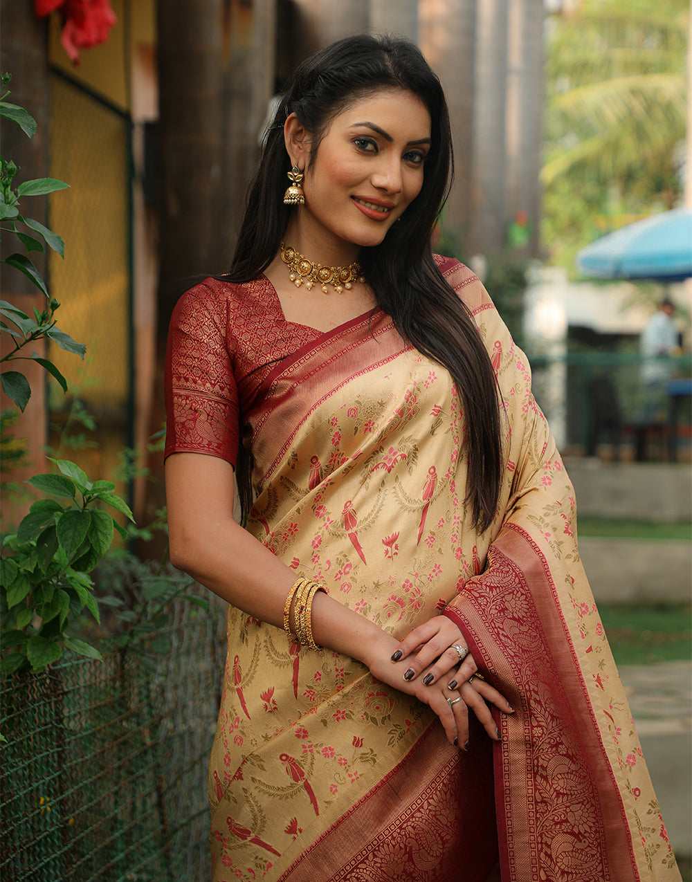 Indian Yellow Kanjivaram Soft Silk Saree With Weaving Work
