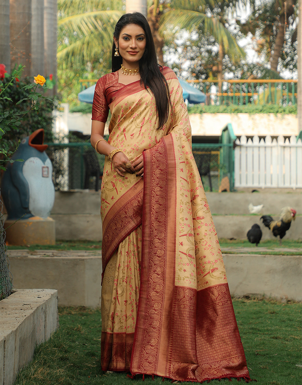 Indian Yellow Kanjivaram Soft Silk Saree With Weaving Work