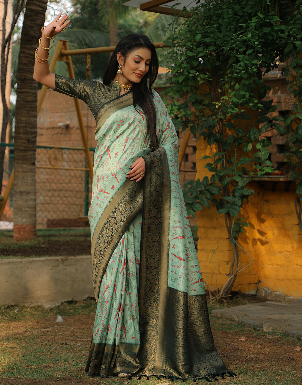 Mint Green Kanjivaram Soft Silk Saree With Weaving Work