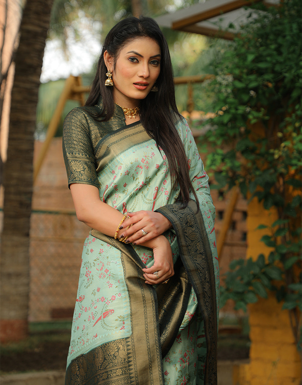 Mint Green Kanjivaram Soft Silk Saree With Weaving Work