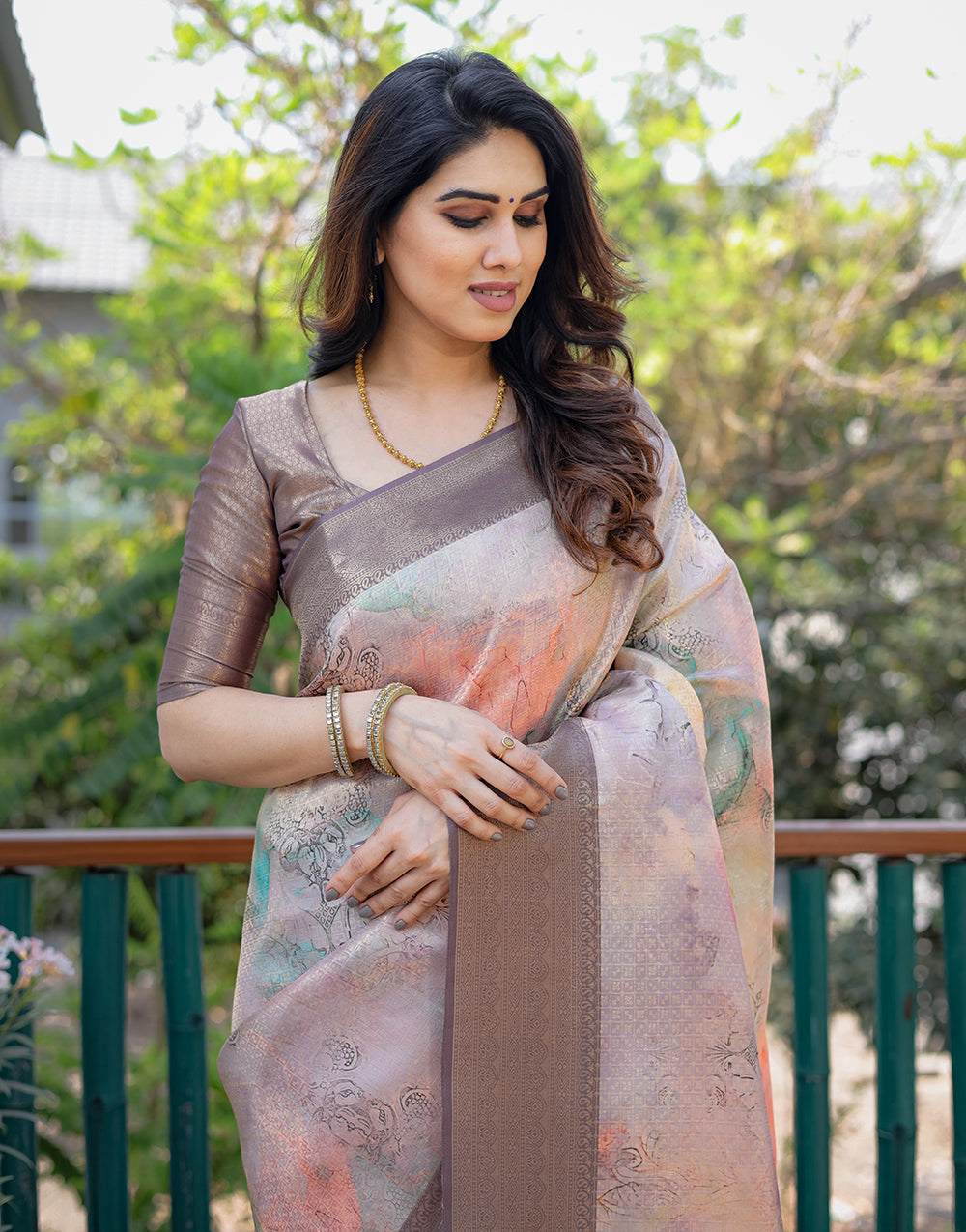 Raspberry Glace Pink Silk Saree With Printed & Weaving Work
