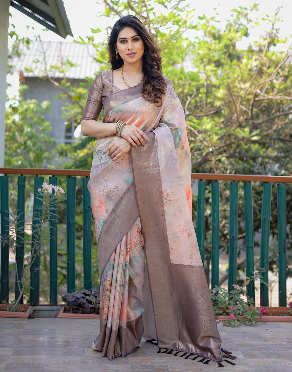 Raspberry Glace Pink Silk Saree With Printed & Weaving Work