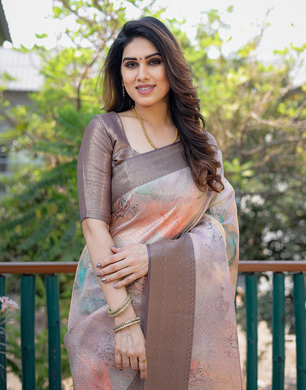 Raspberry Glace Pink Silk Saree With Printed & Weaving Work