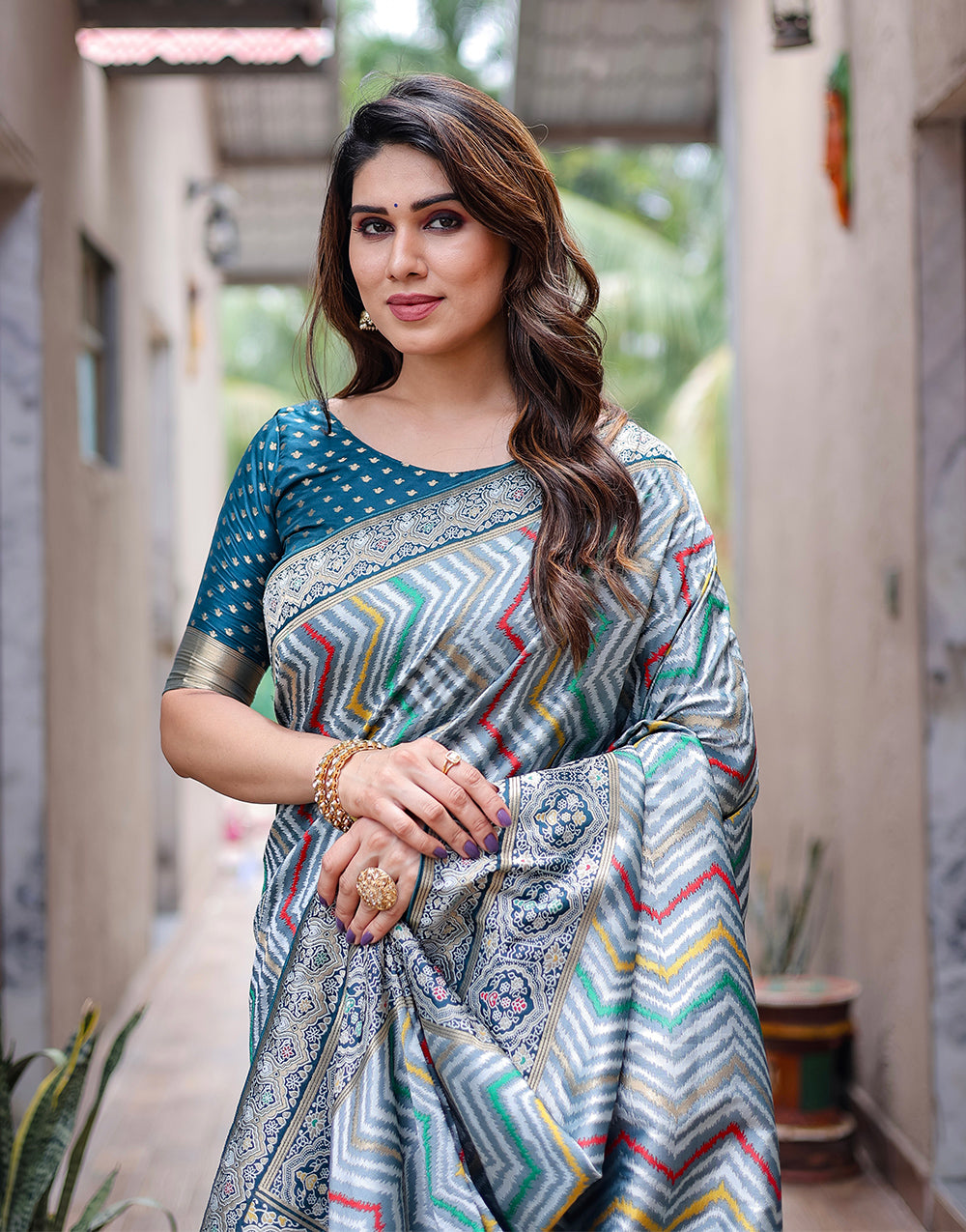 Teal Blue Kanjivaram Silk Saree With Zari Weaving Work