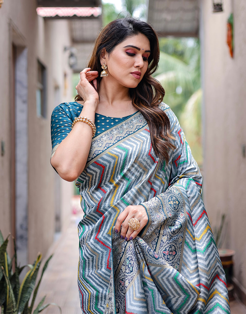 Teal Blue Kanjivaram Silk Saree With Zari Weaving Work
