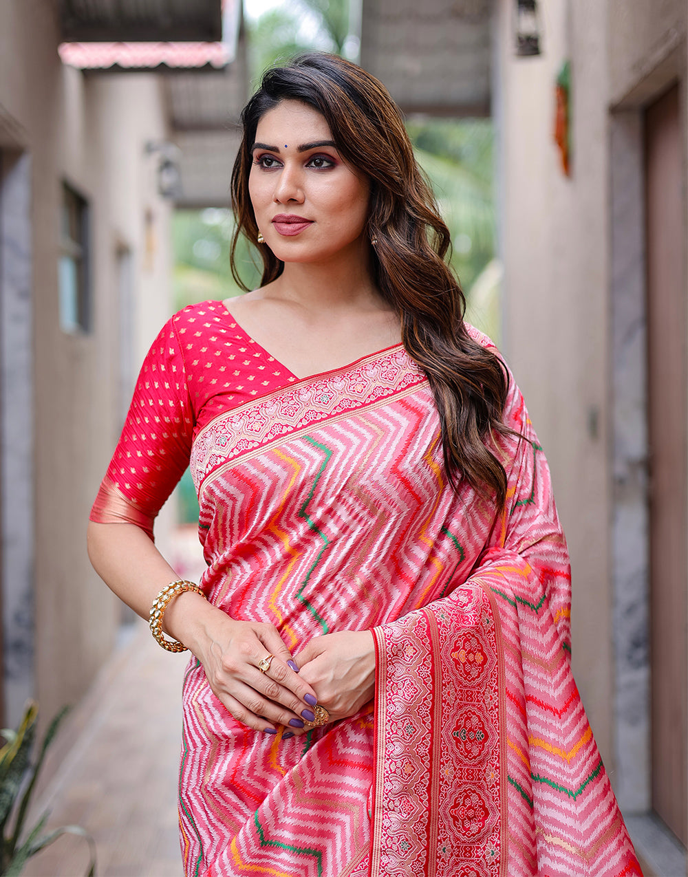Peony Pink Kanjivaram Silk Saree With Zari Weaving Work