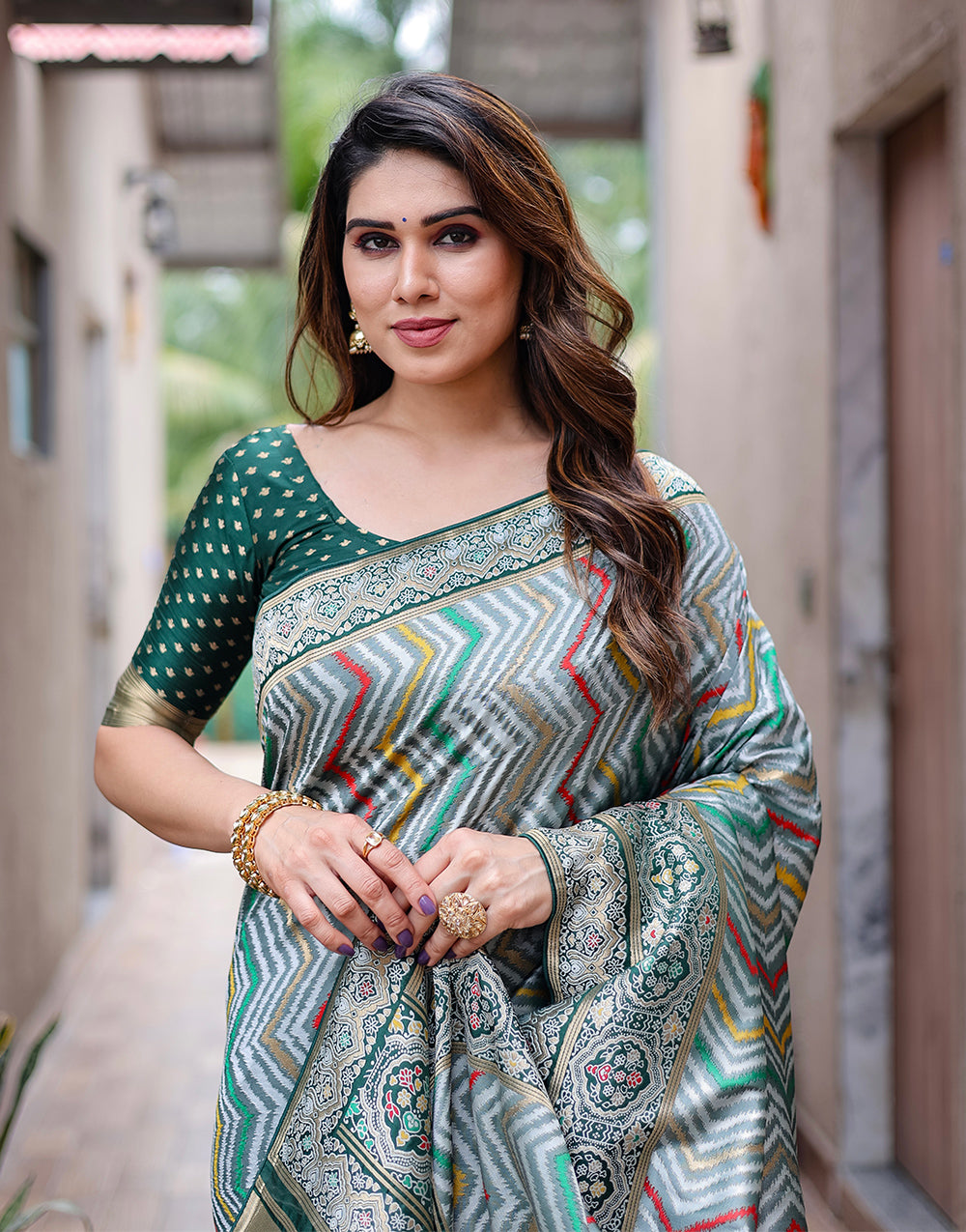 Castleton Green Kanjivaram Silk Saree With Zari Weaving Work