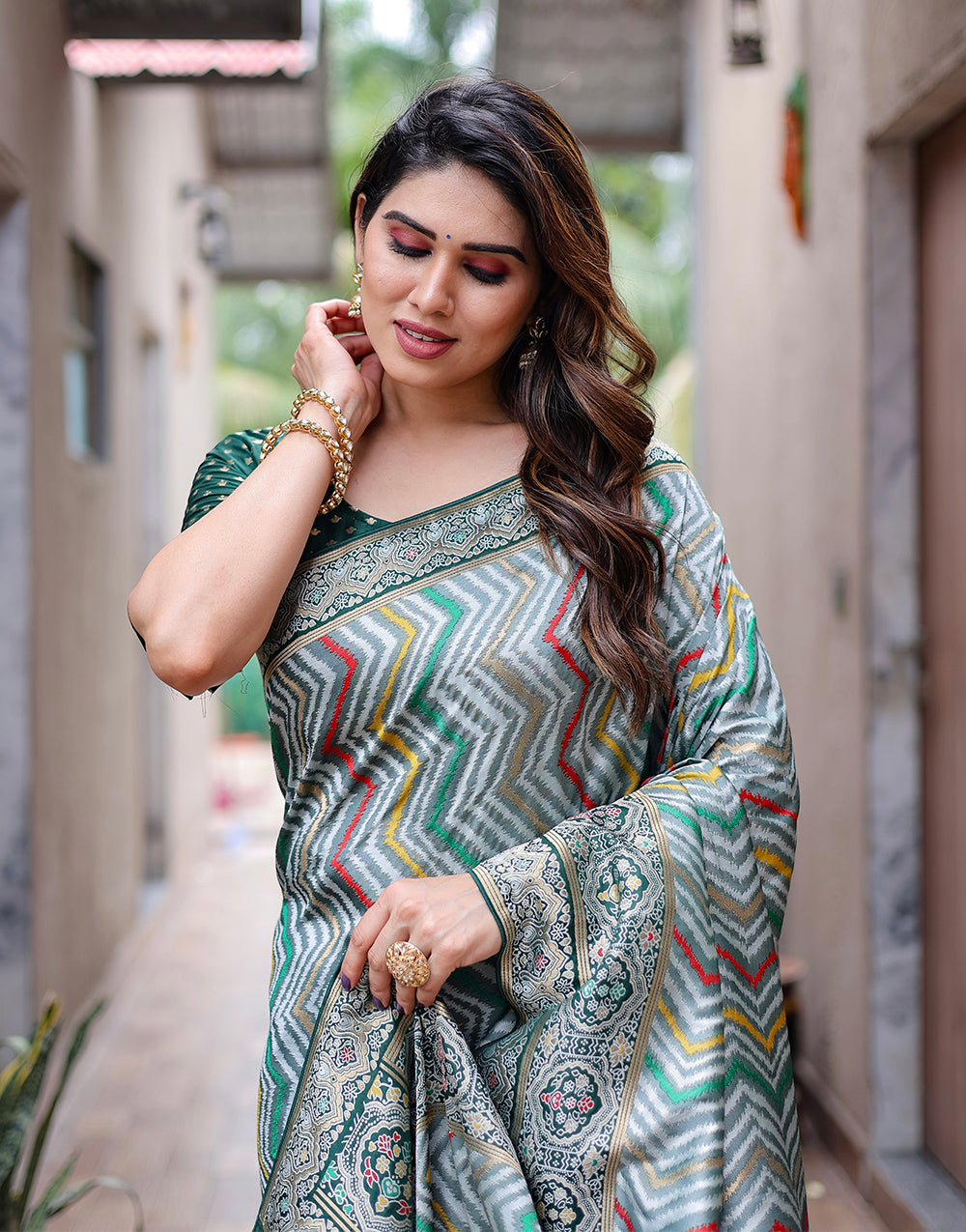 Castleton Green Kanjivaram Silk Saree With Zari Weaving Work