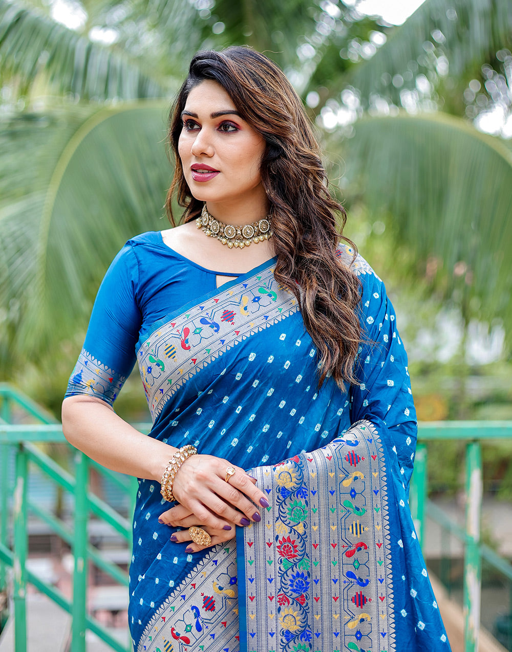 True blue Paithani Silk Bandhani Saree With Zari Weaving Work