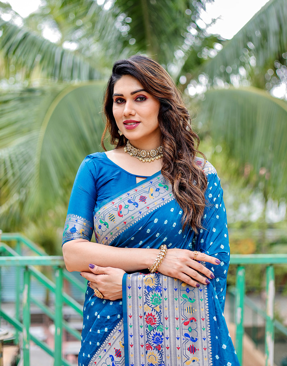 True blue Paithani Silk Bandhani Saree With Zari Weaving Work
