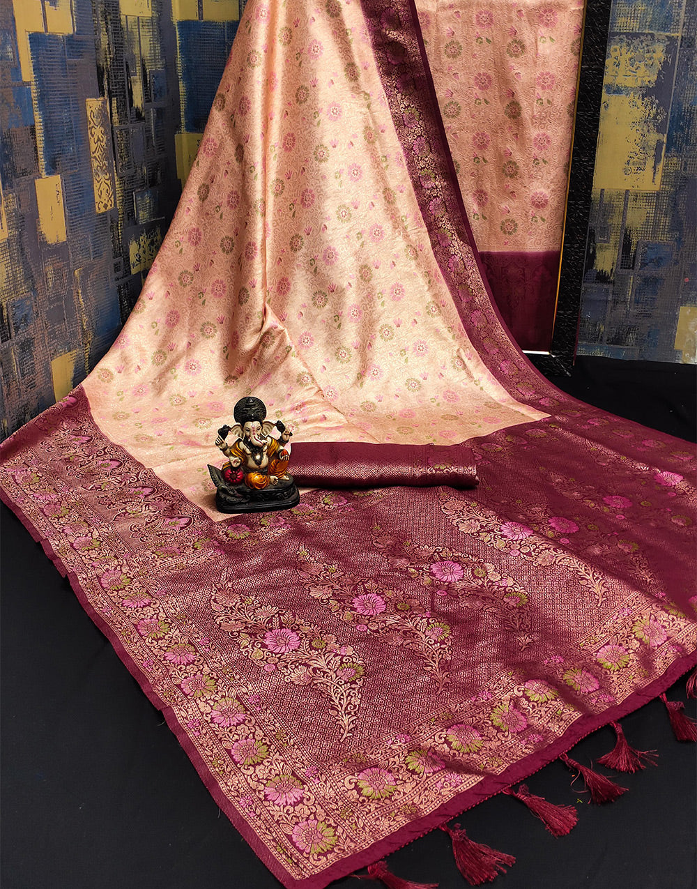 Light Peach Kanjivaram Silk Saree With Weaving Work