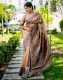 Cream Handloom Raw Silk Saree With Weaving Work
