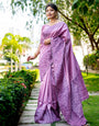 Lavender Handloom Raw Silk Saree With Weaving Work