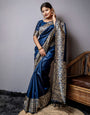 Navy Blue Handloom Raw Silk Saree With Weaving Work
