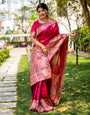 Pink Handloom Raw Silk Saree With Weaving Work