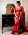 Red Handloom Raw Silk Saree With Weaving Work