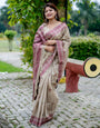 Light Maroon & Beige Tussar Silk Saree With Weaving Work