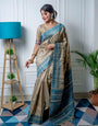 Ocean Blue & Beige Tussar Silk Saree With Weaving Work