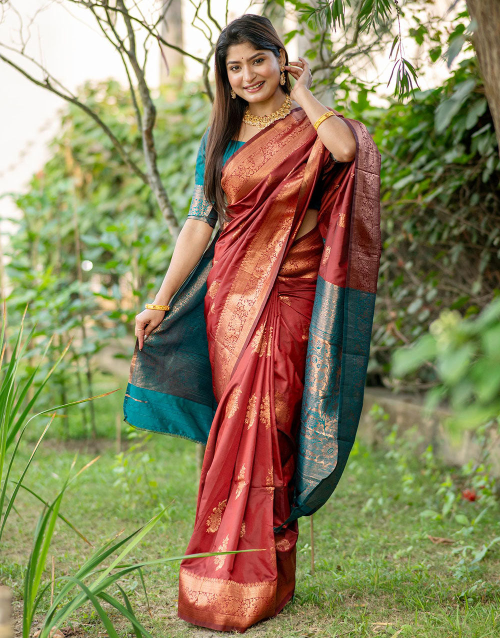 Red Berry Soft Banarasi Silk Saree With Zari Weaving Work