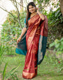 Red Berry Soft Banarasi Silk Saree With Zari Weaving Work