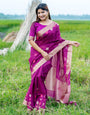Magenta Linen Silk Saree With Zari Weaving Work