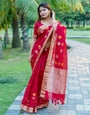 Pink Linen Silk Saree With Zari Weaving Work