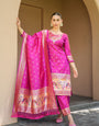 Rani Pink Paithani Silk With Zari Weaving Salwar Suit (Unstitched)