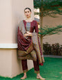 Brown Silk Pashmina Work Salwar Suit ( Unstitched )