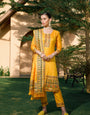 Yellow Silk Pashmina Work Salwar Suit ( Unstitched )
