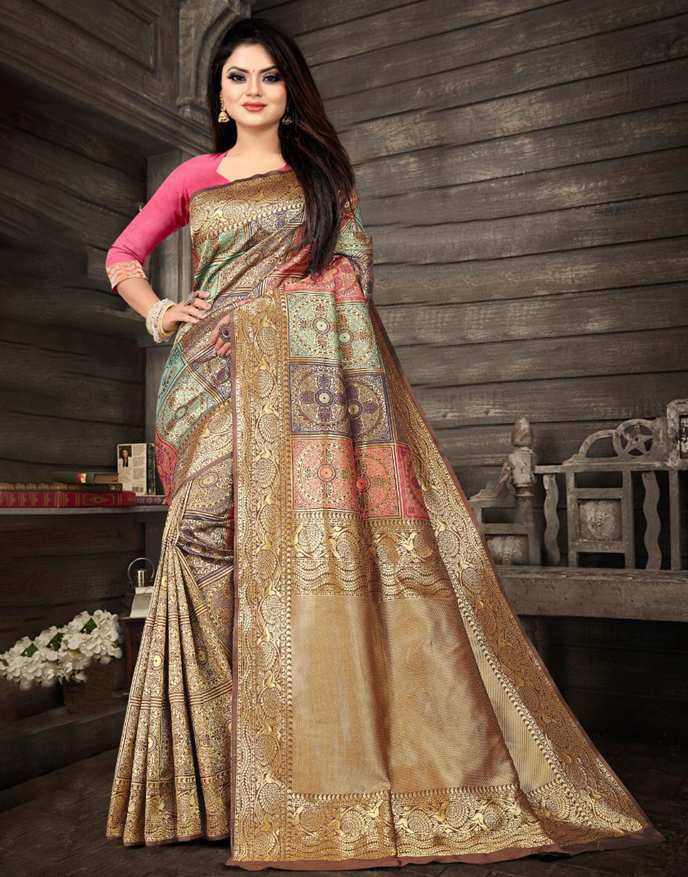 Multi-Color Soft Silk Zari Weaving Saree