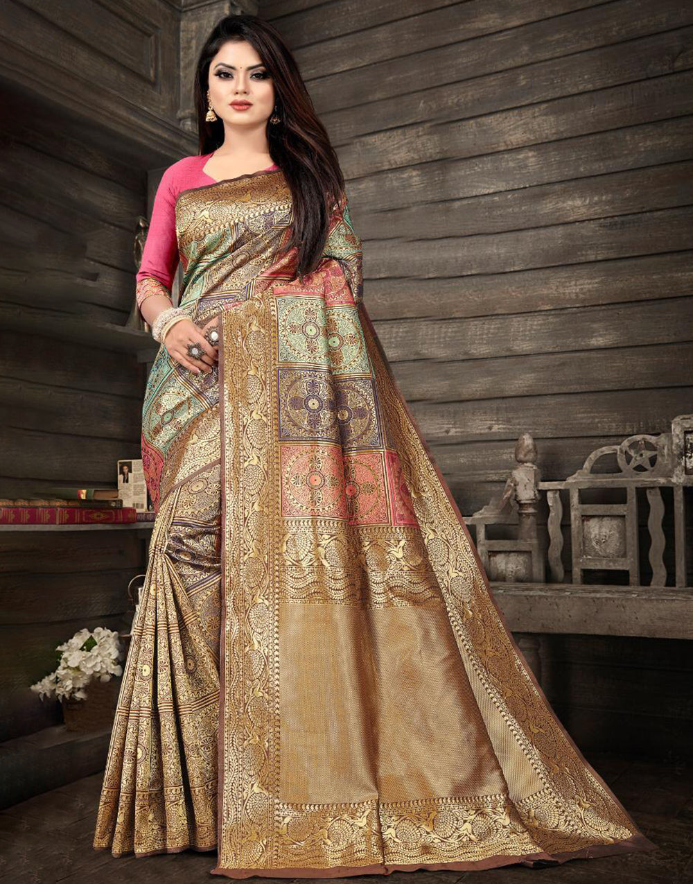 Multi-Color Soft Silk Zari Weaving Saree