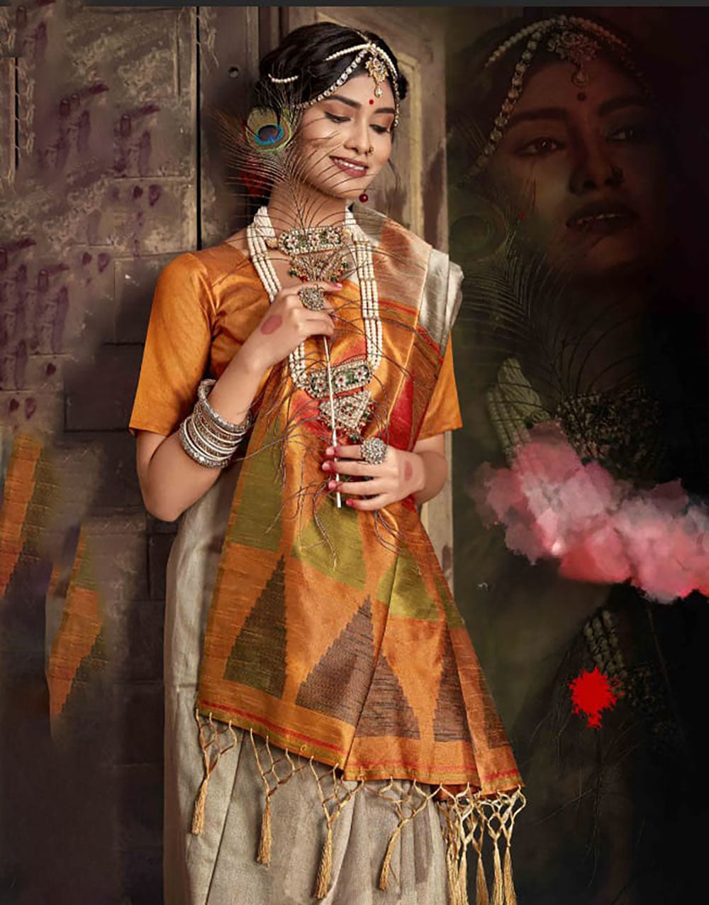 Tortilla Brown Handloom Raw Silk Saree With Weaving Work