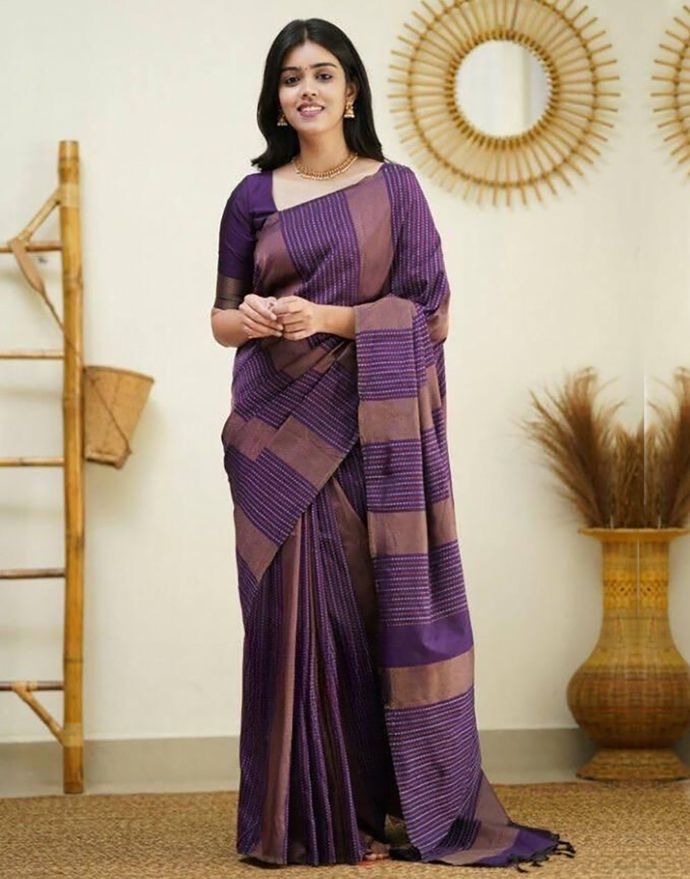 Purple Soft Silk Saree With Zari Weaving Work
